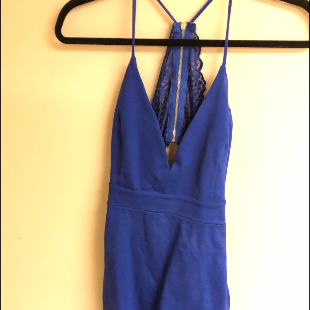 Blue Bodycon dress with lace back